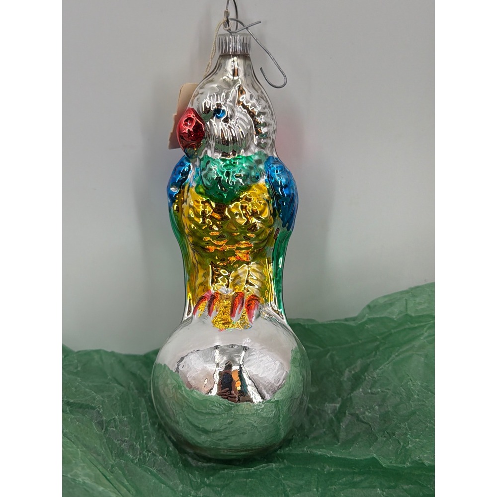 Vintage West Germany Glass Parrot Bird on‎ Ball Christmas Ornament Ges Gesch